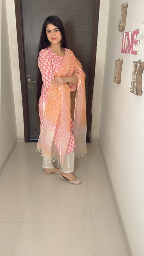 Ruby Blossom Kurti Set with Dupatta - Image 5
