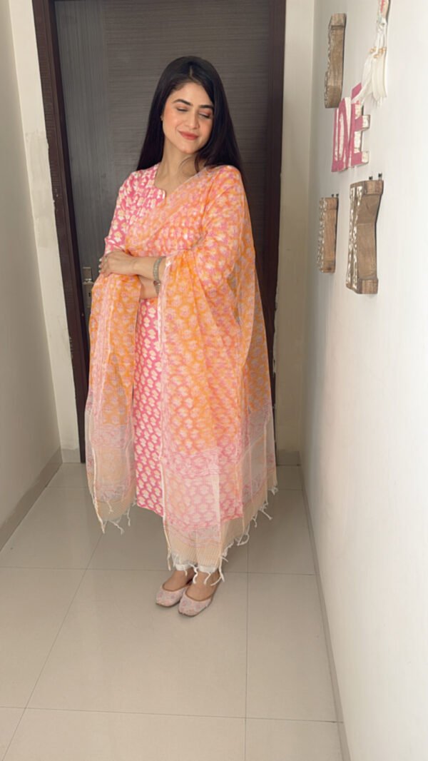 Ruby Blossom Kurti Set with Dupatta - Image 4
